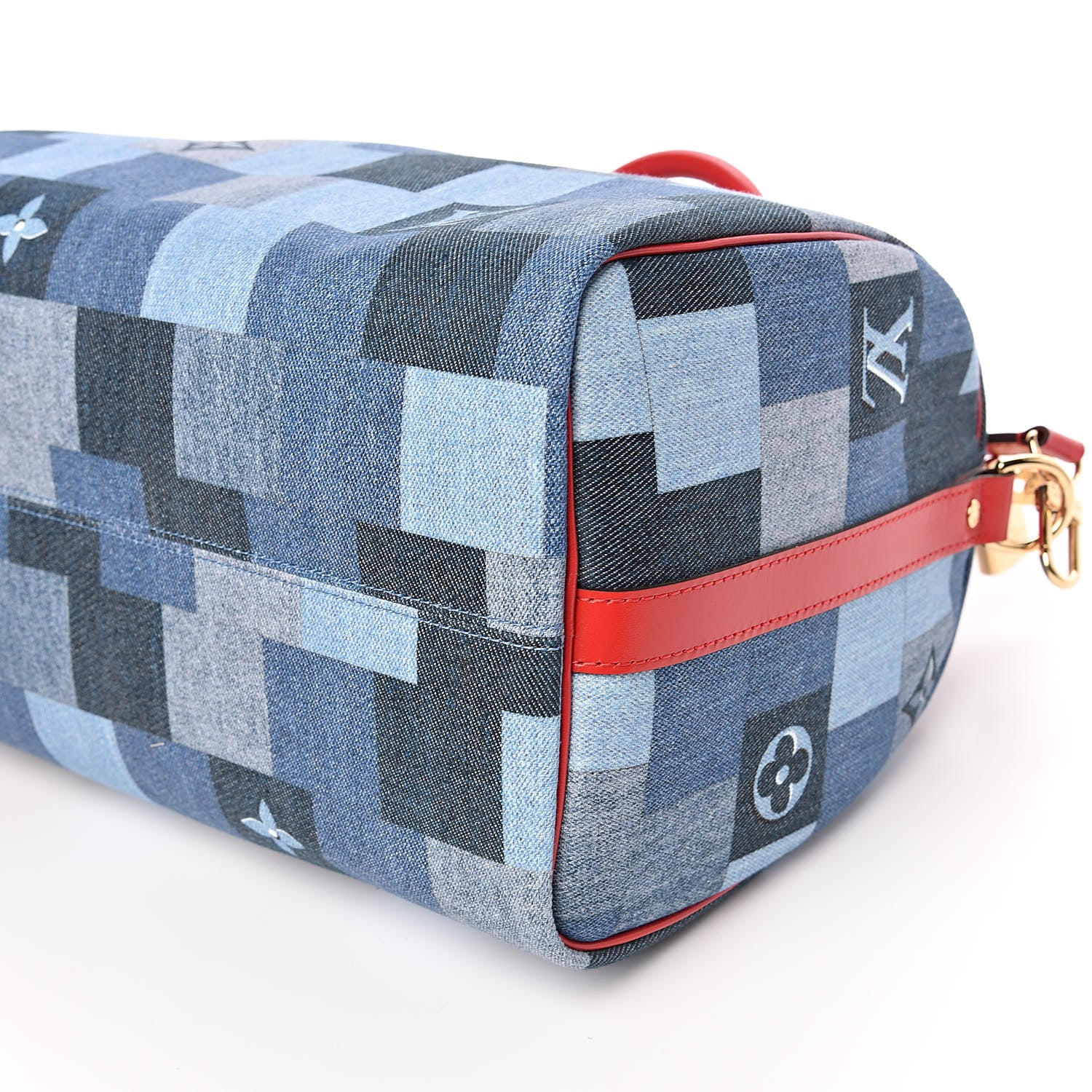 Louis Vuitton Denim Damier Monogram Patchwork Speedy Bandouliere 30 Blue Rouge 10 of 12