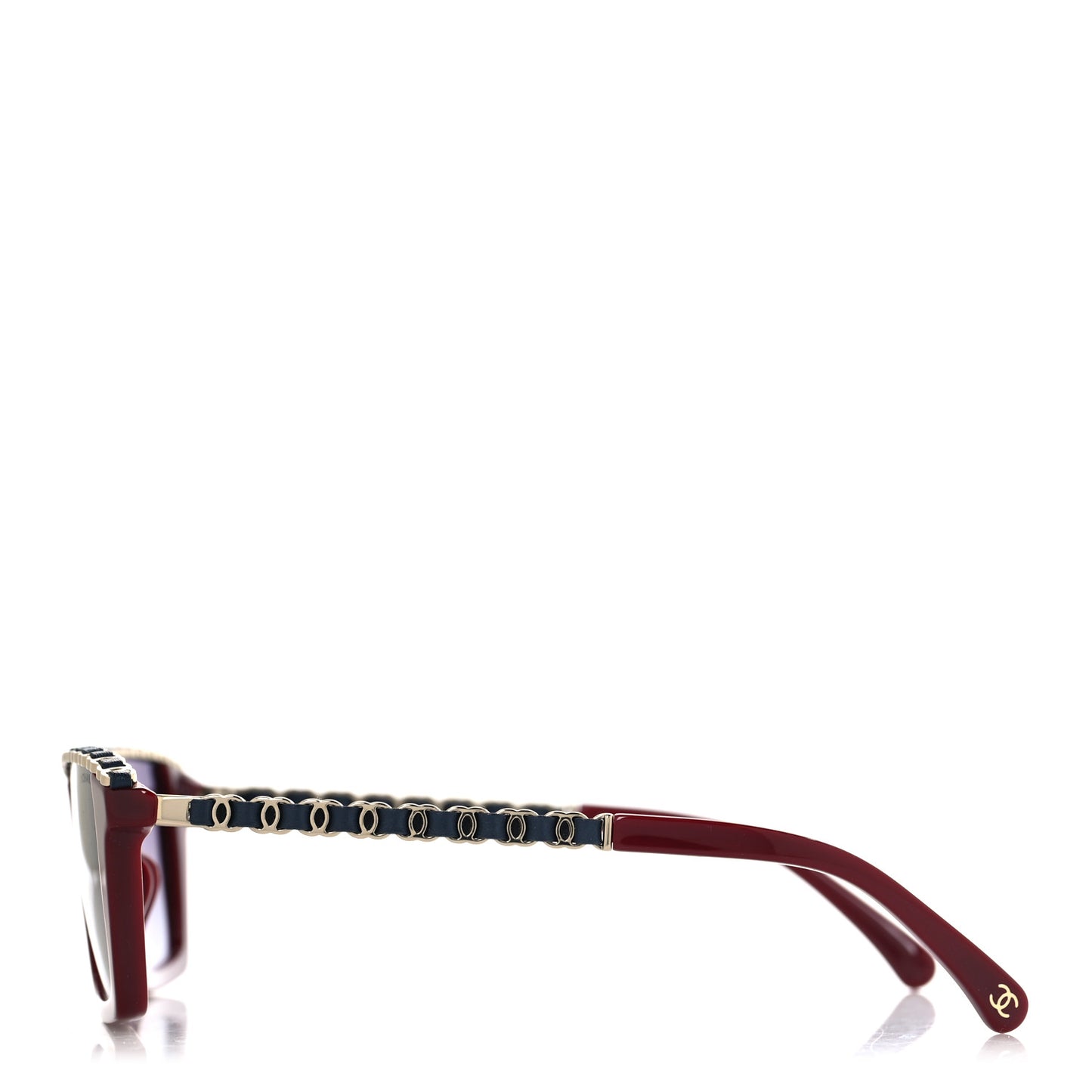 Acetate Metal Calfskin CC Square Sunglasses 5548-Q-A Burgundy