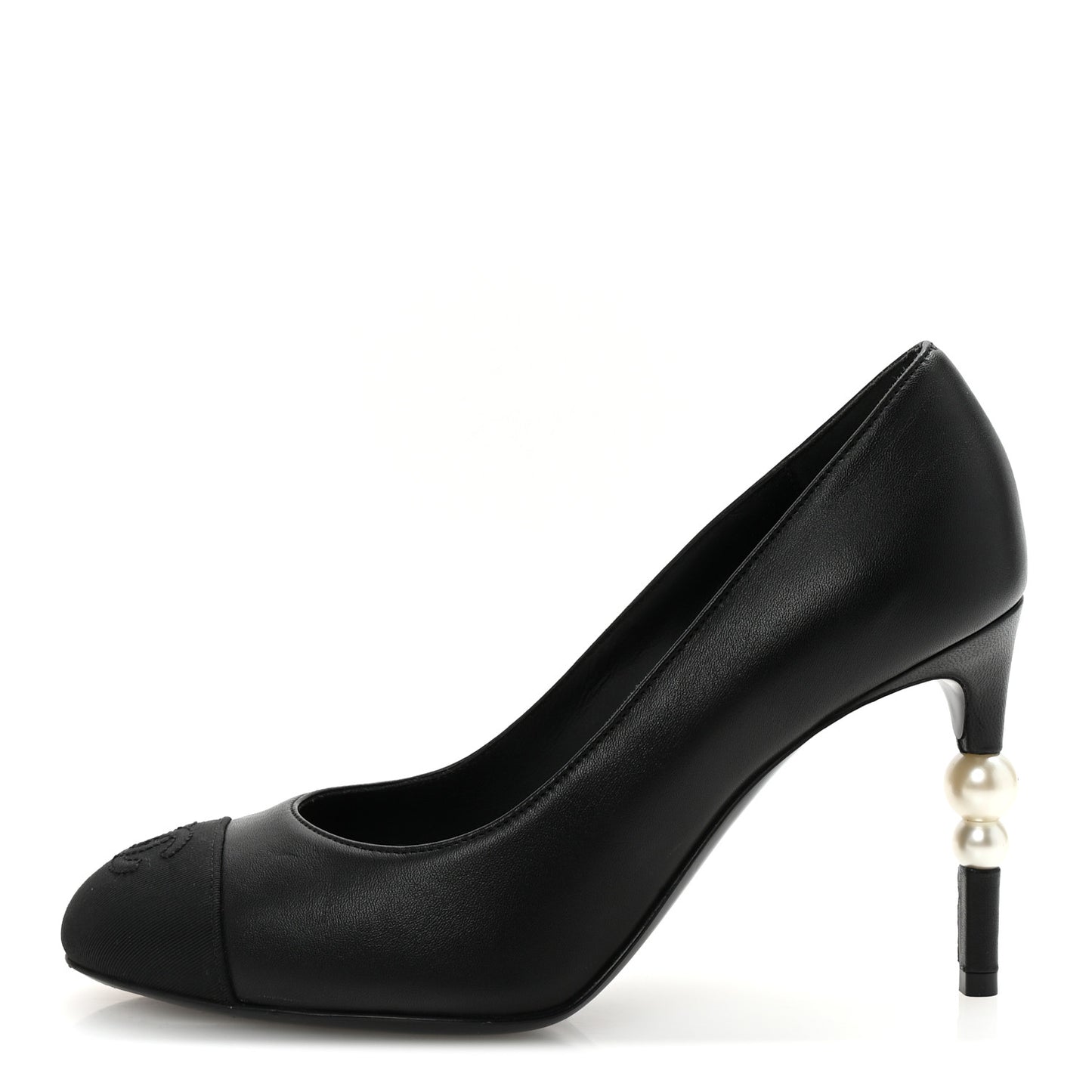 Lambskin Grosgrain Pearl Cap Toe Pumps 36.5 Black