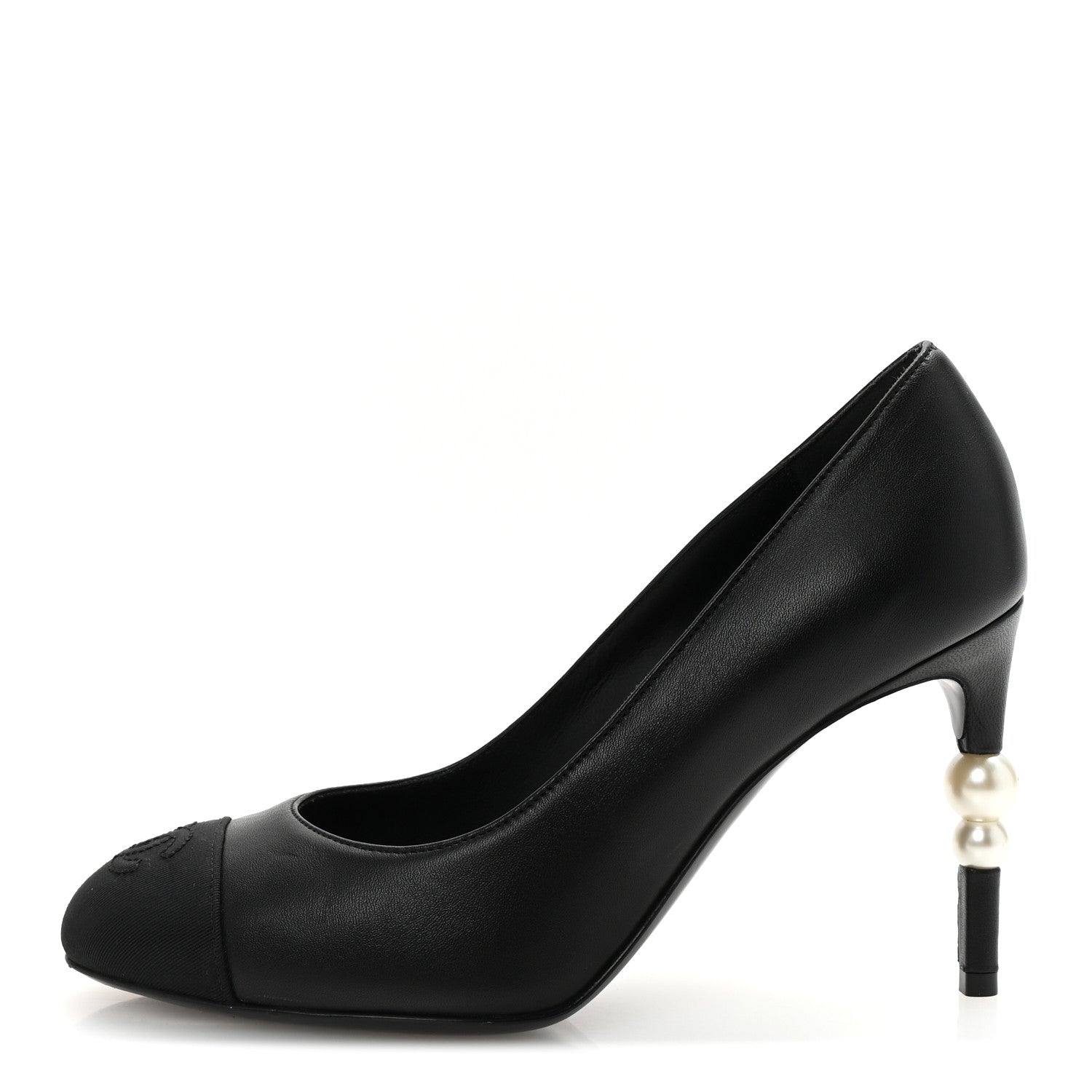 Chanel Lambskin Grosgrain Pearl Cap Toe Pumps 36.5 Black 1 of 10