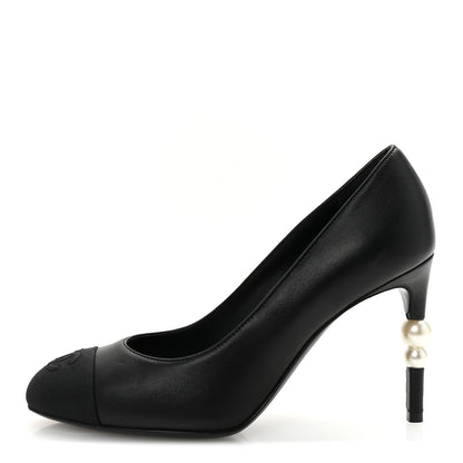 Chanel Lambskin Grosgrain Pearl Cap Toe Pumps 36.5 Black 1 of 10