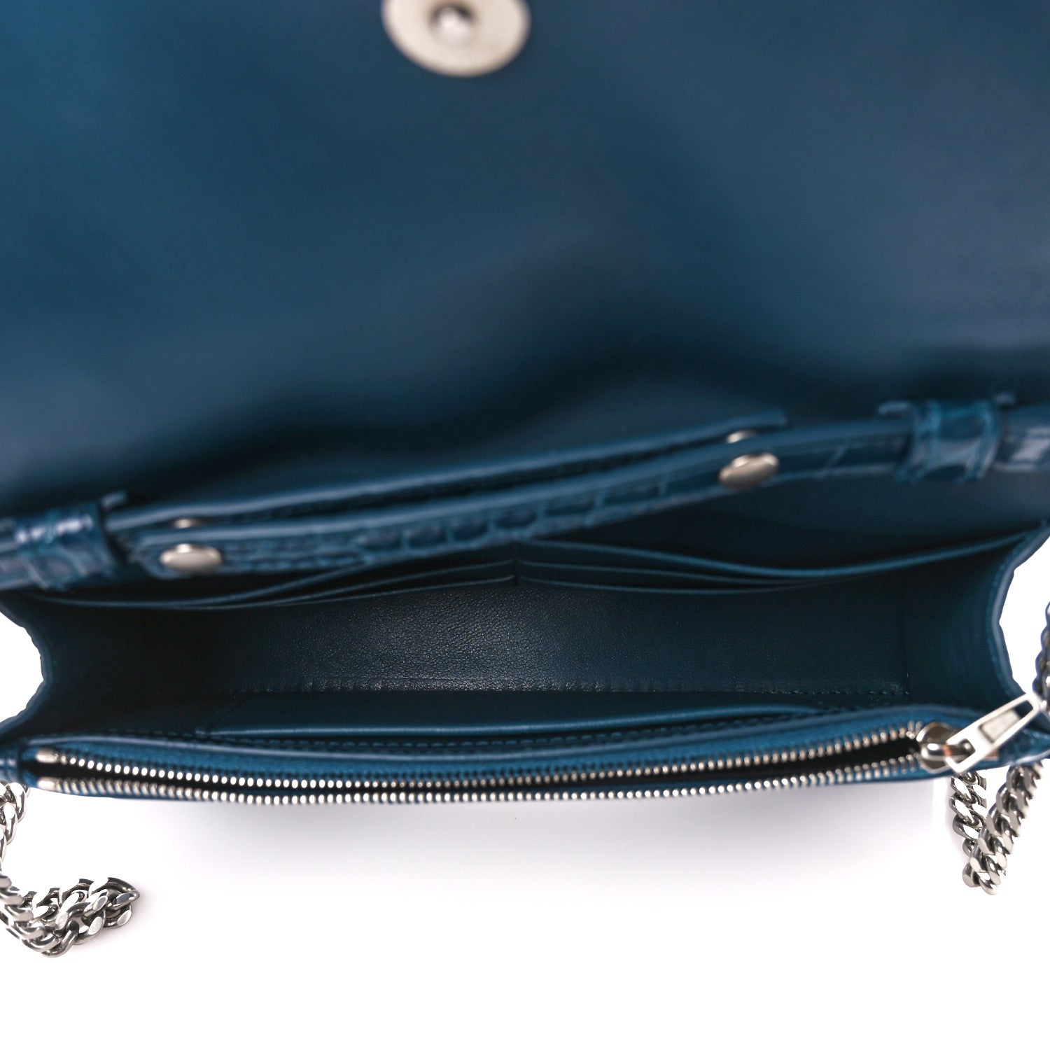 Balenciaga Shiny Calfskin Crocodile Embossed Hourglass Chain Bag Dark Petrol Blue 5 of 11