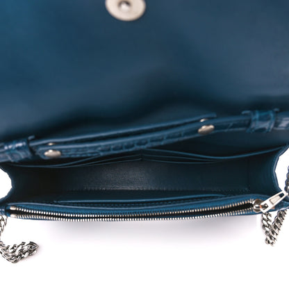 Balenciaga Shiny Calfskin Crocodile Embossed Hourglass Chain Bag Dark Petrol Blue 5 of 11