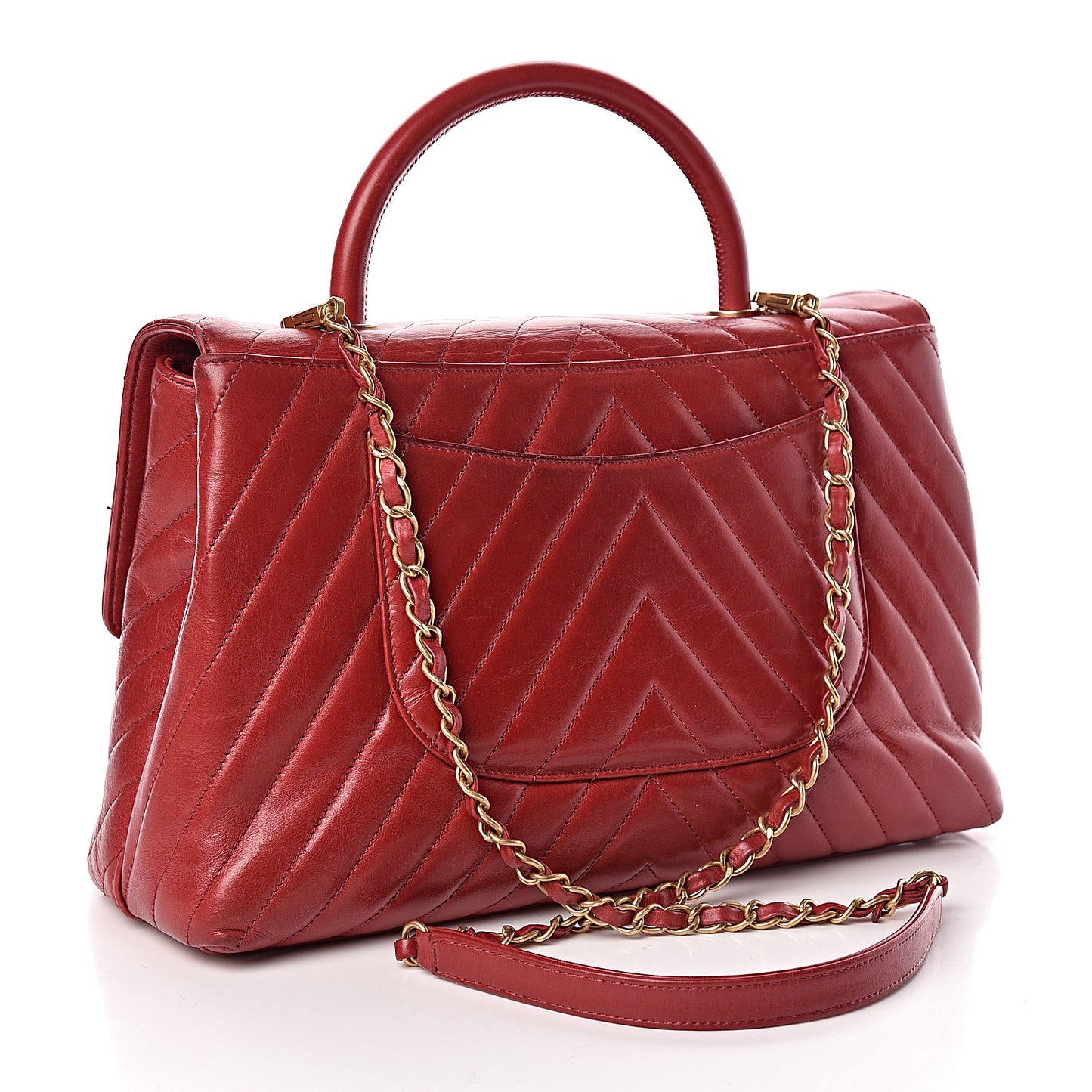 Calfskin Chevron Quilted Large Coco Handle Flap Red
