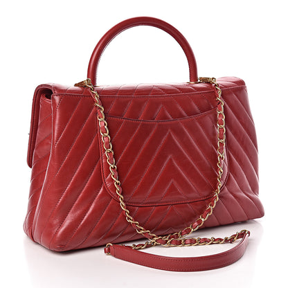 Chanel Calfskin Chevron Quilted Large Coco Handle Flap Red 4 of 15