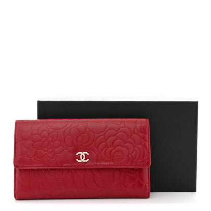 Chanel Lambskin Camellia Embossed Flap Wallet Red 11 of 11