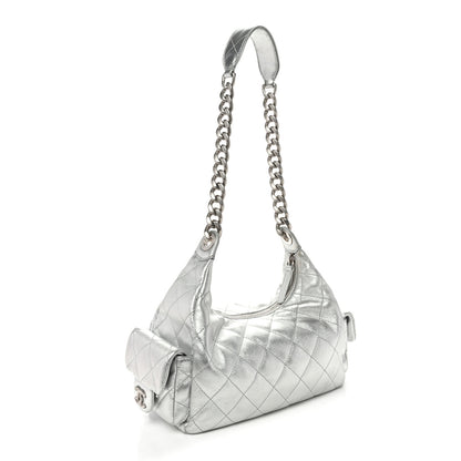 Chanel Metallic Lambskin Quilted Trendy Pockets Hobo Silver 3 of 10