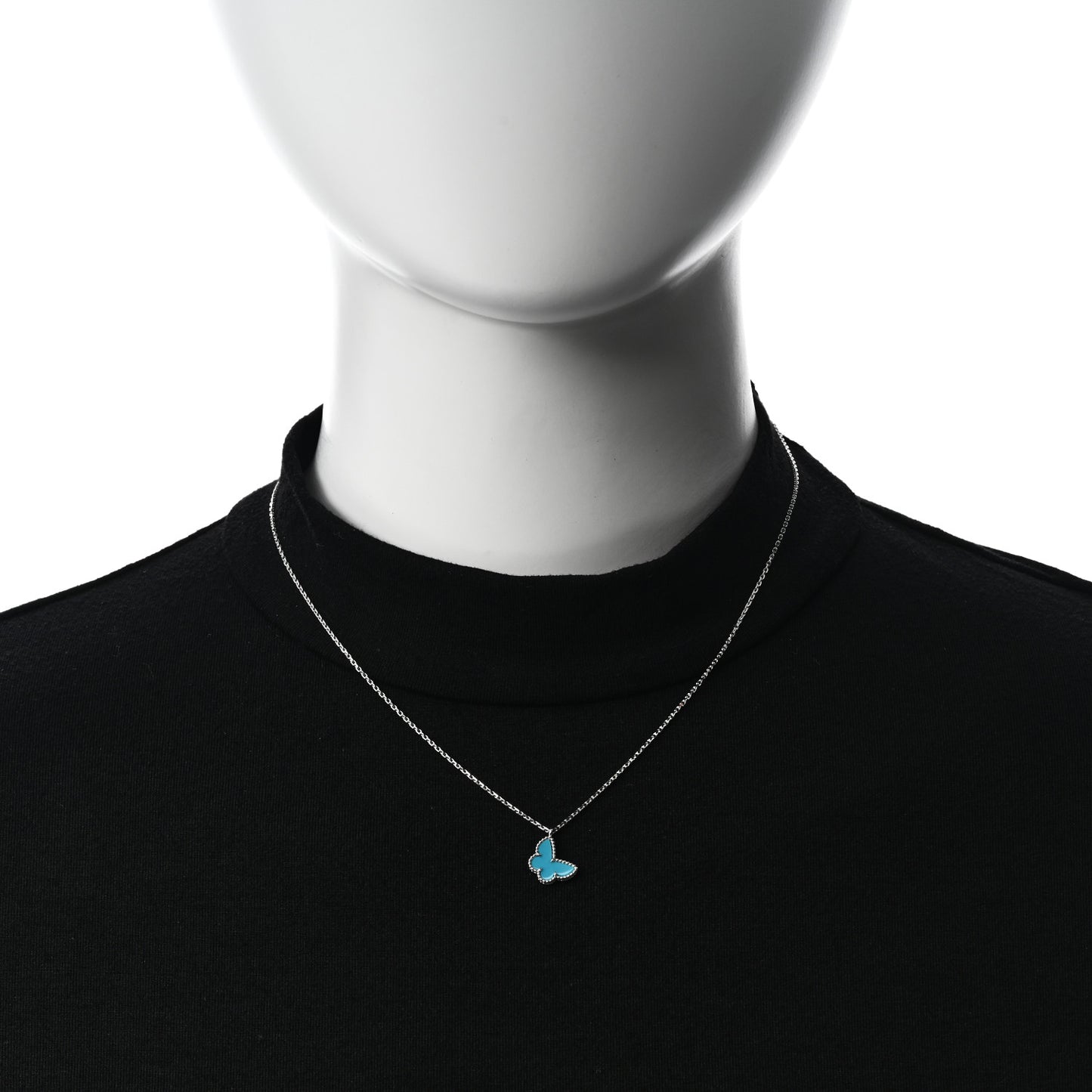 18K White Gold Turquoise Sweet Alhambra Butterfly Pendant Necklace