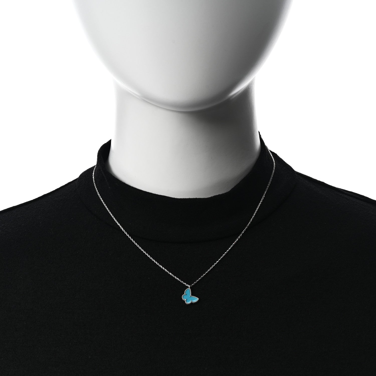 Van Cleef & Arpels 18K White Gold Turquoise Sweet Alhambra Butterfly Pendant Necklace 2 of 7
