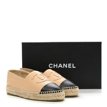 Chanel Lambskin CC Espadrilles 37 Beige Black 10 of 10