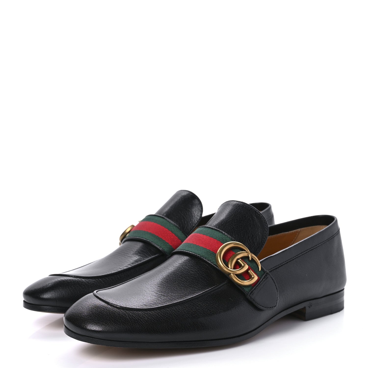 Gucci Goatskin Web Mens GG Loafers 7 Black 3 of 8