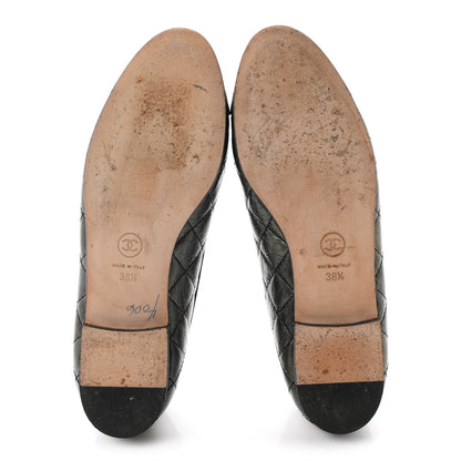 Chanel Metallic Aged Calfskin Quilted CC Cap Toe Ballerina Flats 38.5 Dark Silver 6 of 9