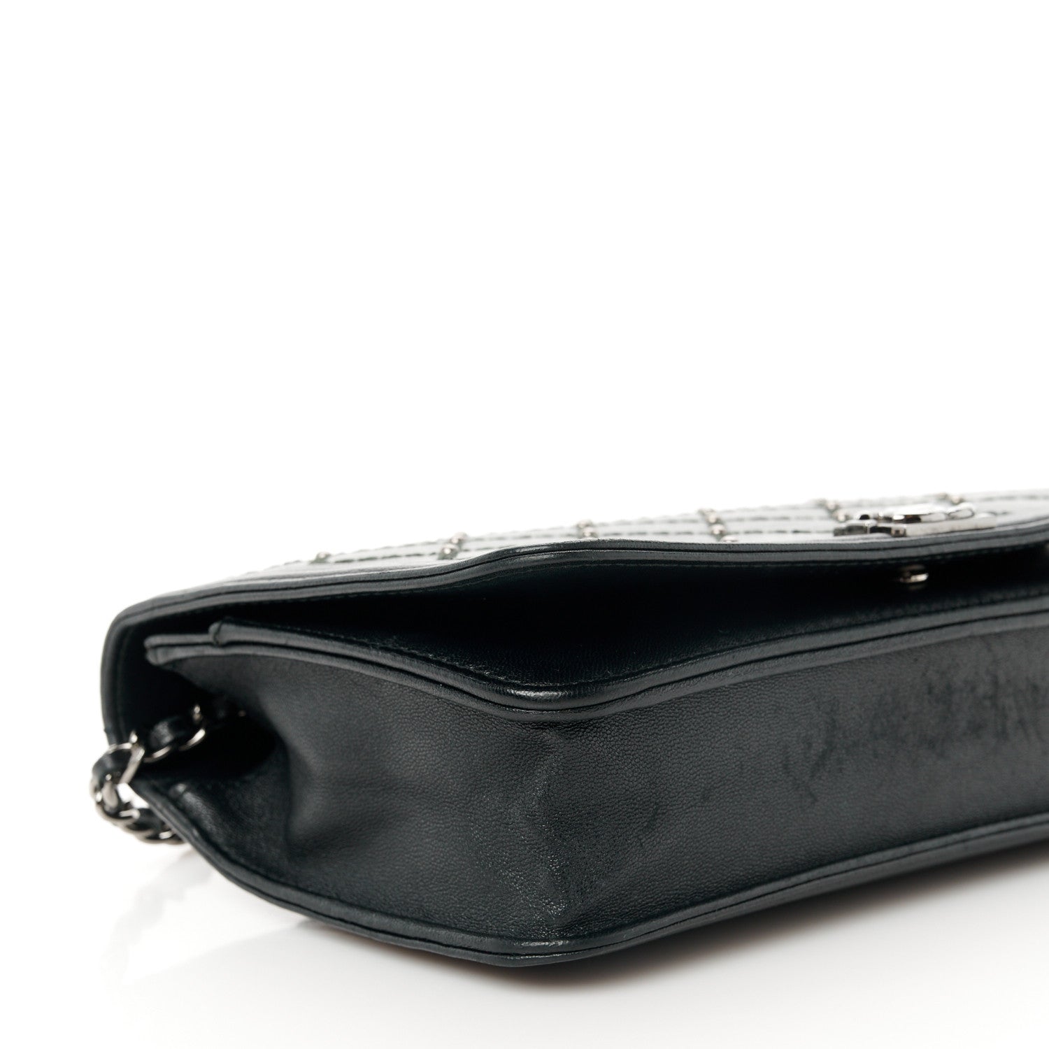 Chanel Calfskin Quilted Studded Boy Wallet On Chain WOC Black 10 of 11