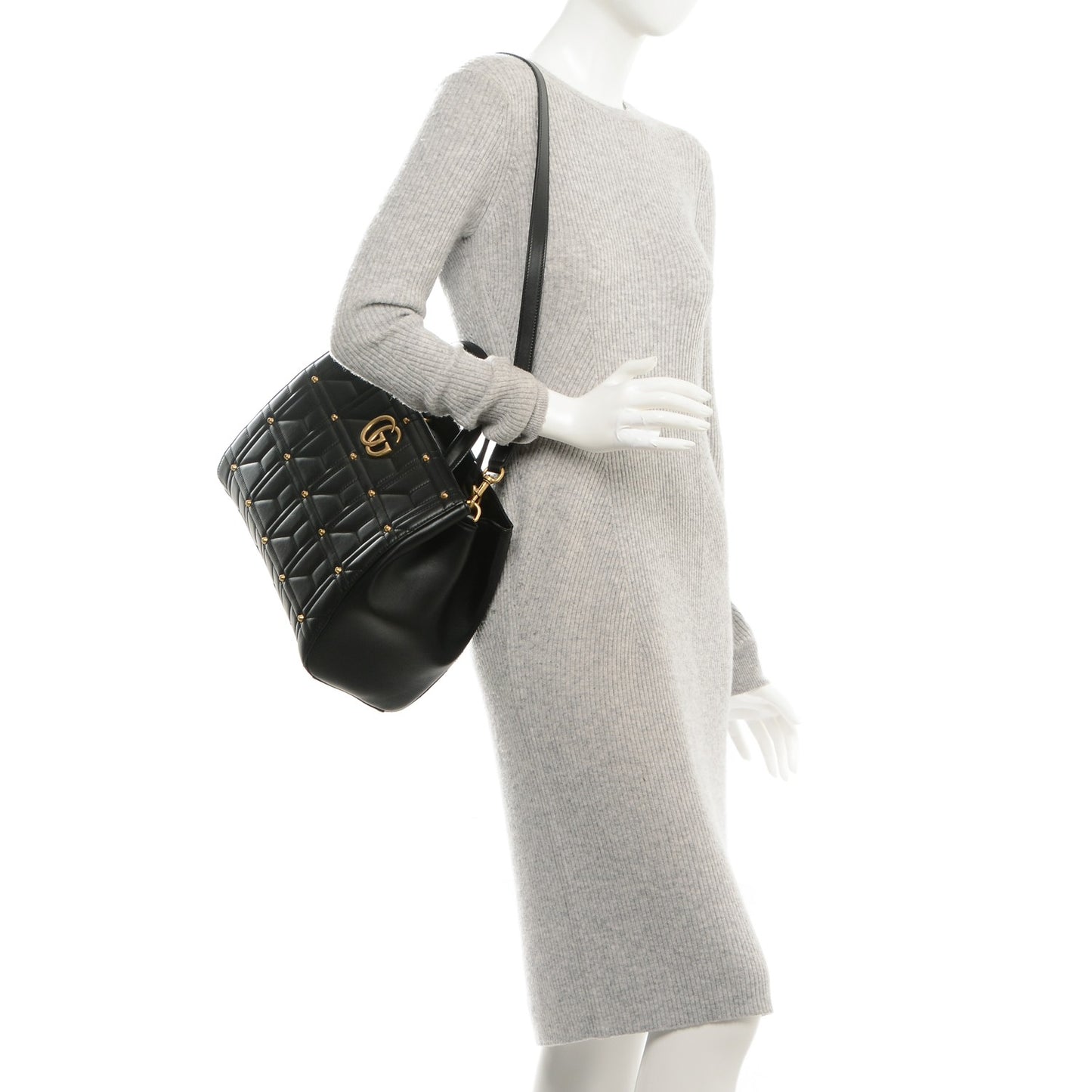 Calfskin Matelasse Studded Medium GG Marmont Tote Black