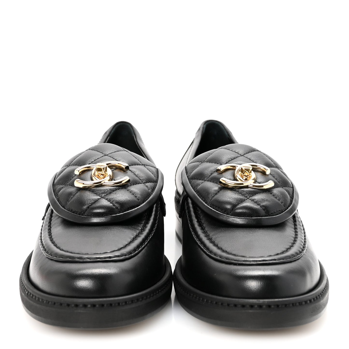 Crumpled Lambskin Quilted CC Turnlock Loafers 38.5 Black