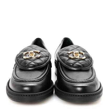 Chanel Crumpled Lambskin Quilted CC Turnlock Loafers 38.5 Black 3 of 10