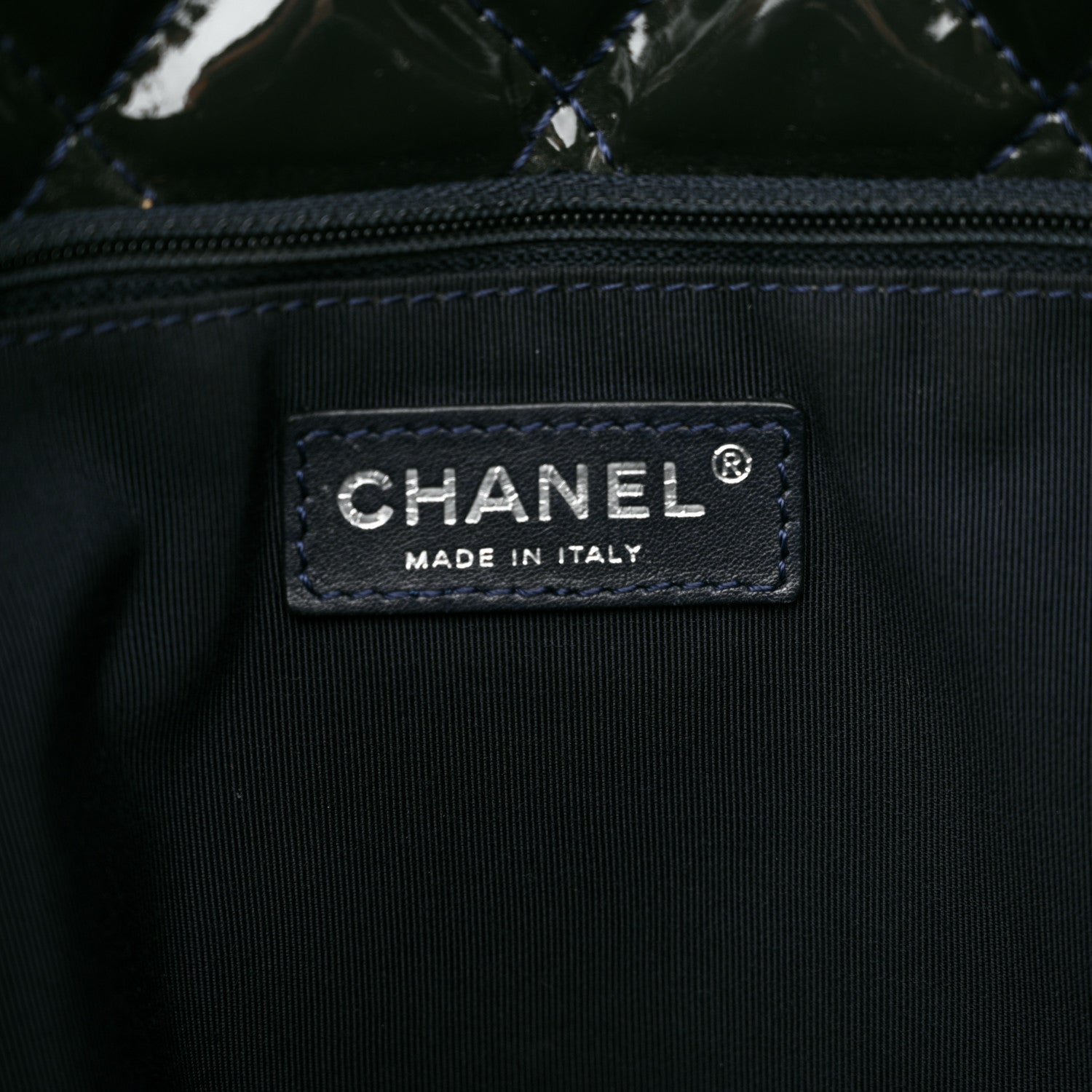 Chanel Patent Quilted Chic and Glitter Large Tote Navy Blue 6 of 12
