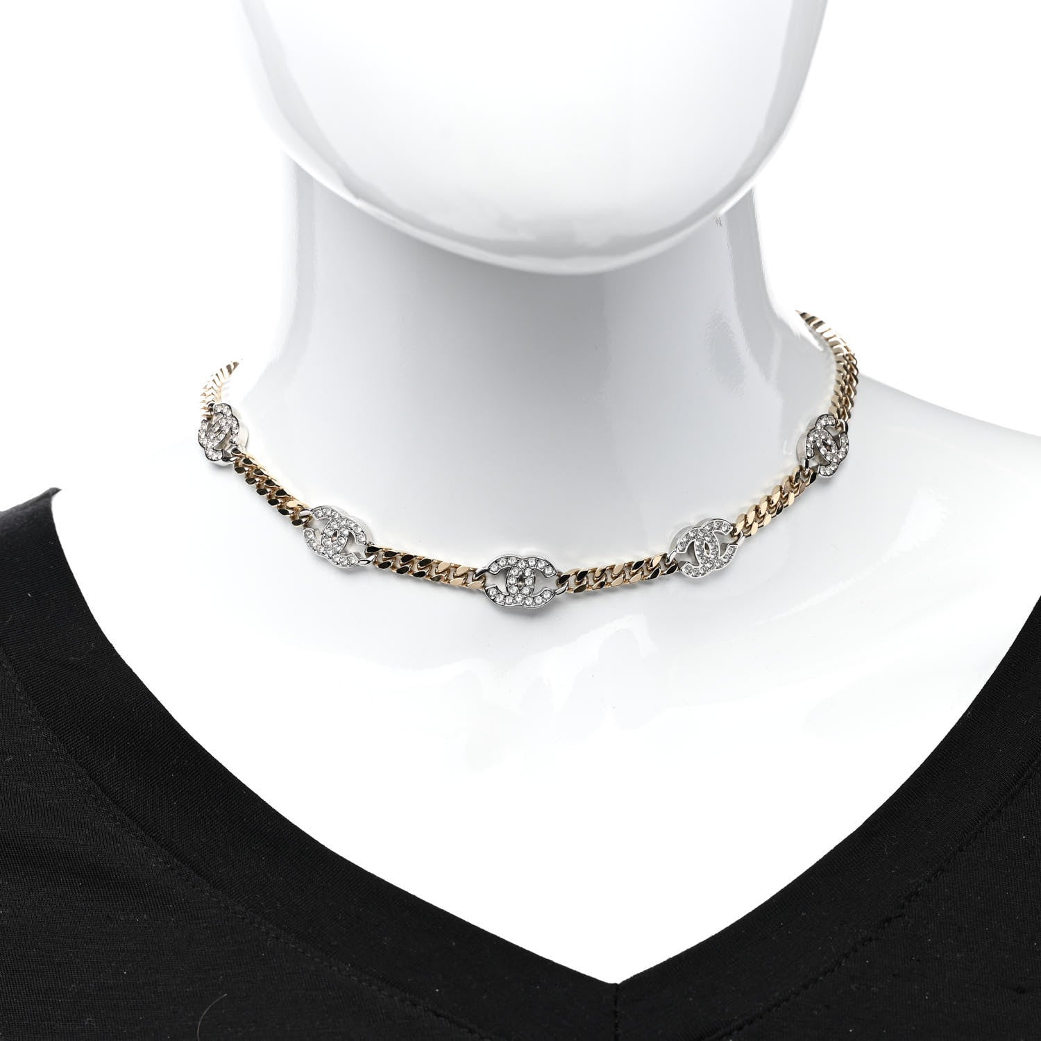 Chanel Crystal Chain CC Link Choker Gold Silver 2 of 4