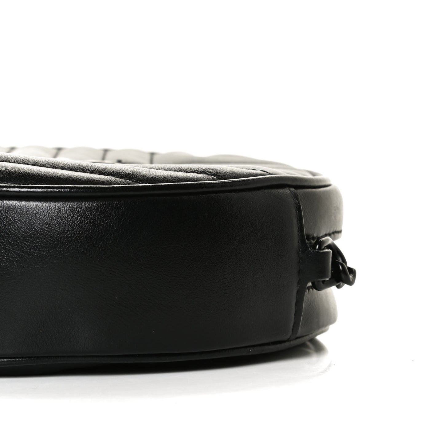Calfskin Matelasse Chevron Round Vinyle Camera Bag Black