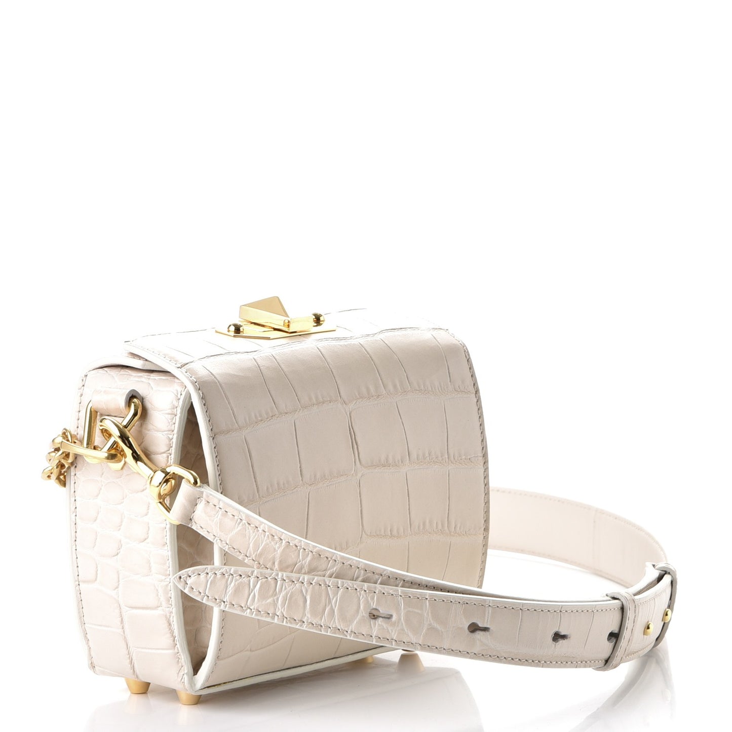 Calfskin Crocodile Embossed Box Shoulder Bag 16 Cream