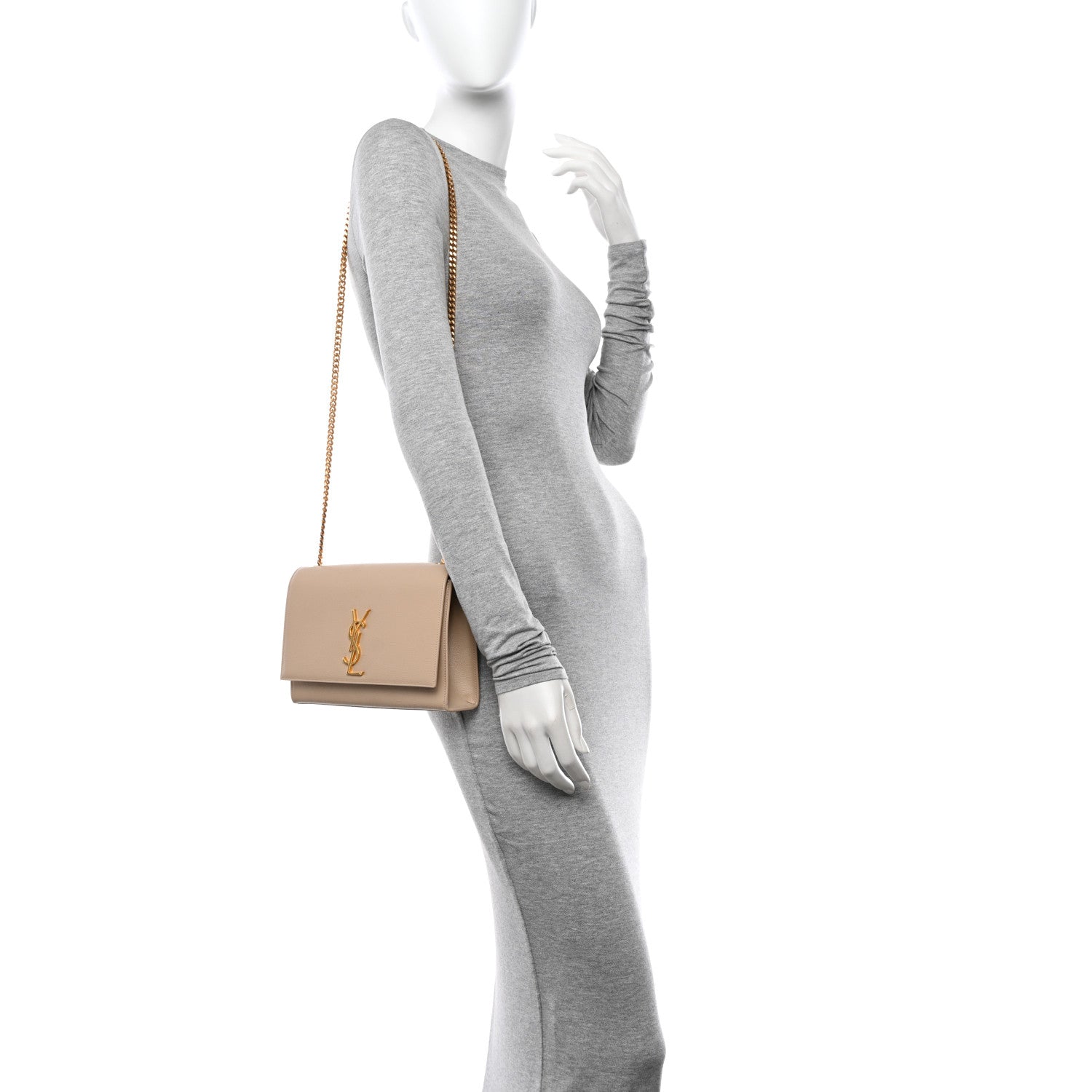 Saint Laurent Grain De Poudre Medium Monogram Kate Satchel Nude Powder 2 of 13
