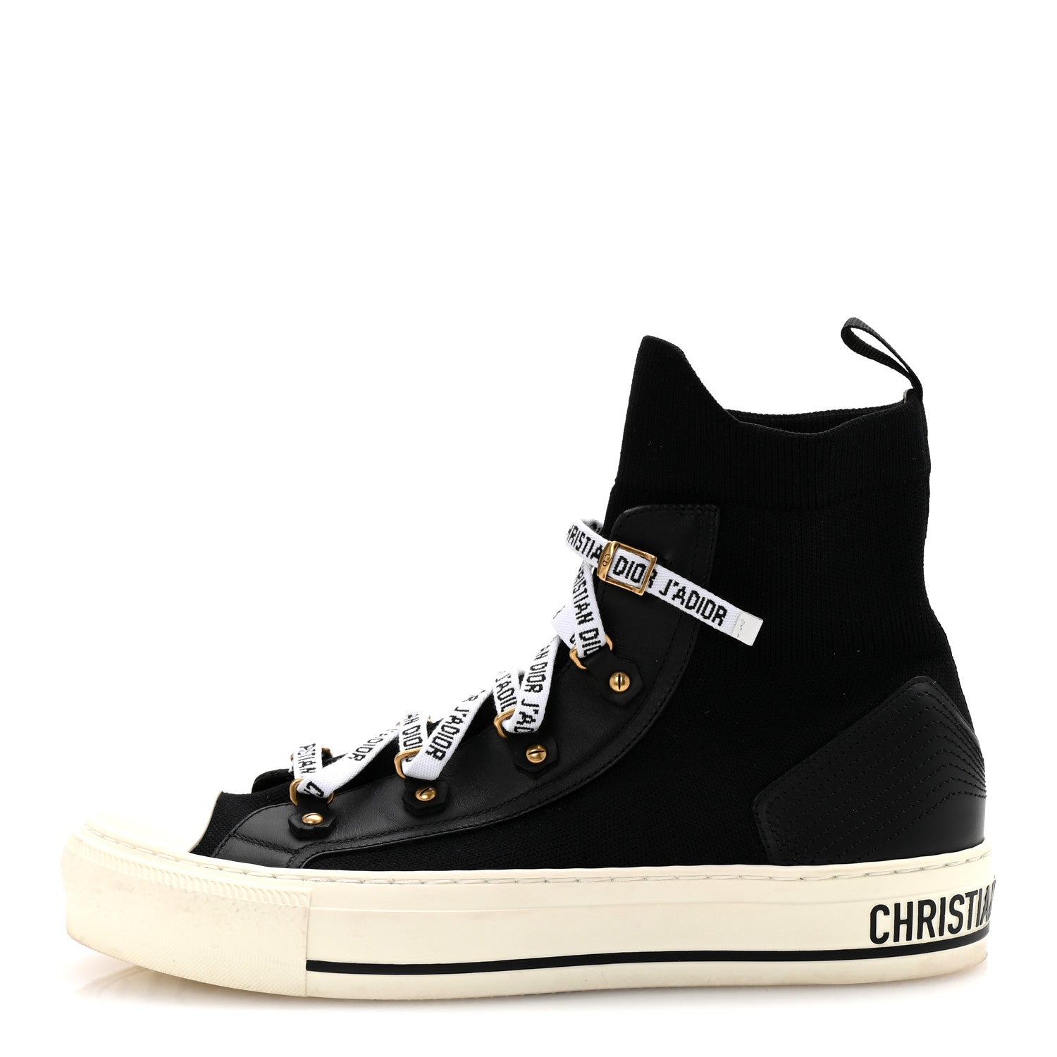 Christian Dior Technical Knit Calfskin Womens Walk'N'Dior High Top Sneakers 38.5 Black 1 of 9