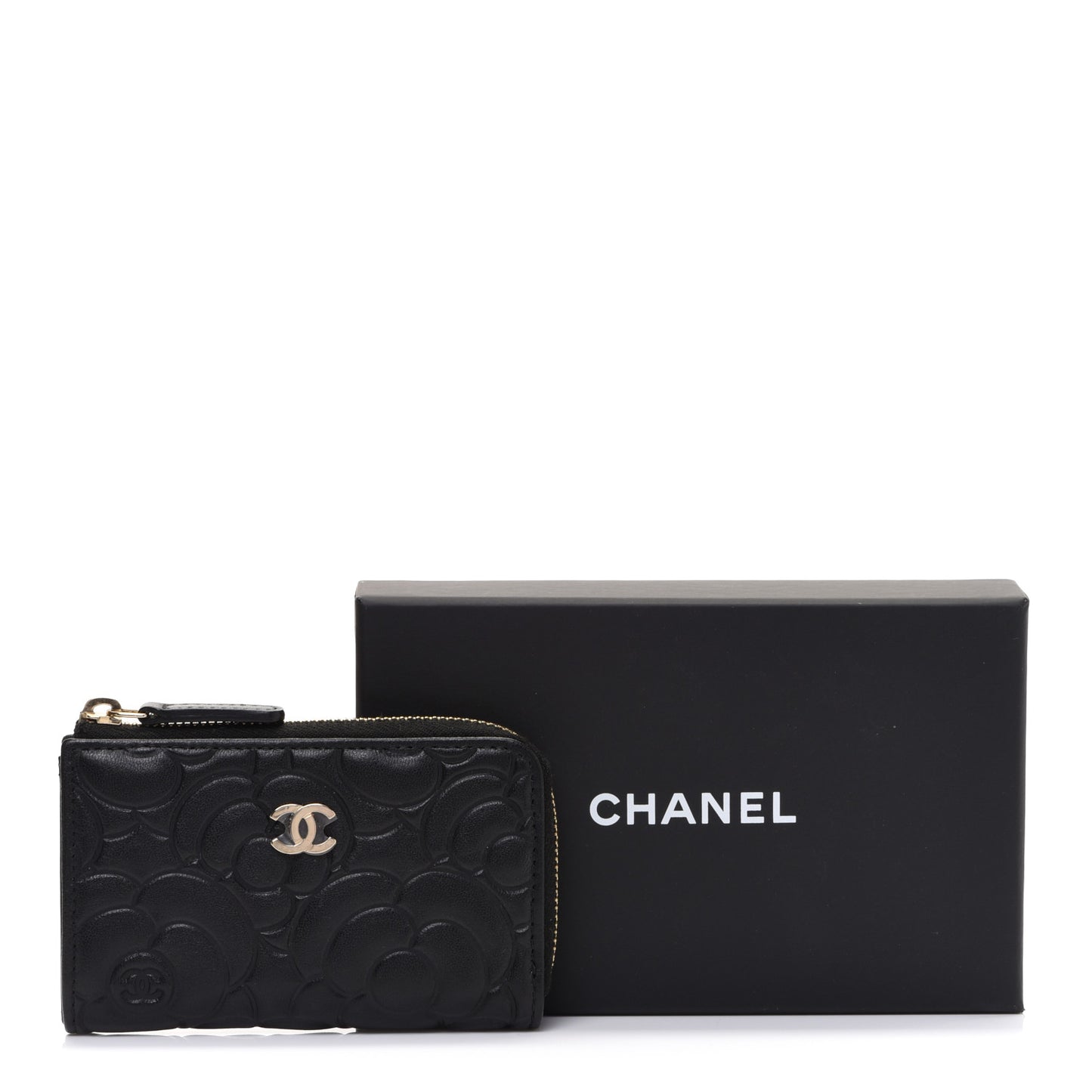 Caviar Camellia Embossed Key Holder Case Black