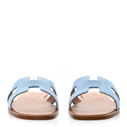 Hermes Denim Canvas Oran Sandals 39.5 Bleu Clair 2 of 9