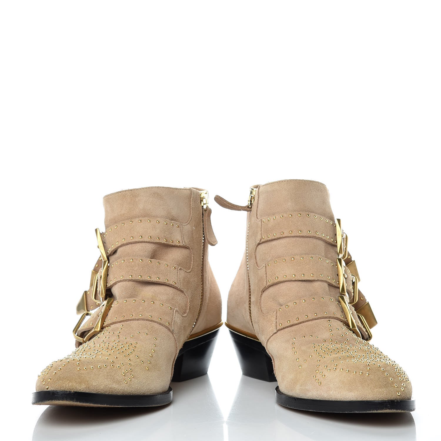 Chloe Suede Sheepskin Studded Susanna Ankle Boots 36.5 Beige Gold 5 of 14