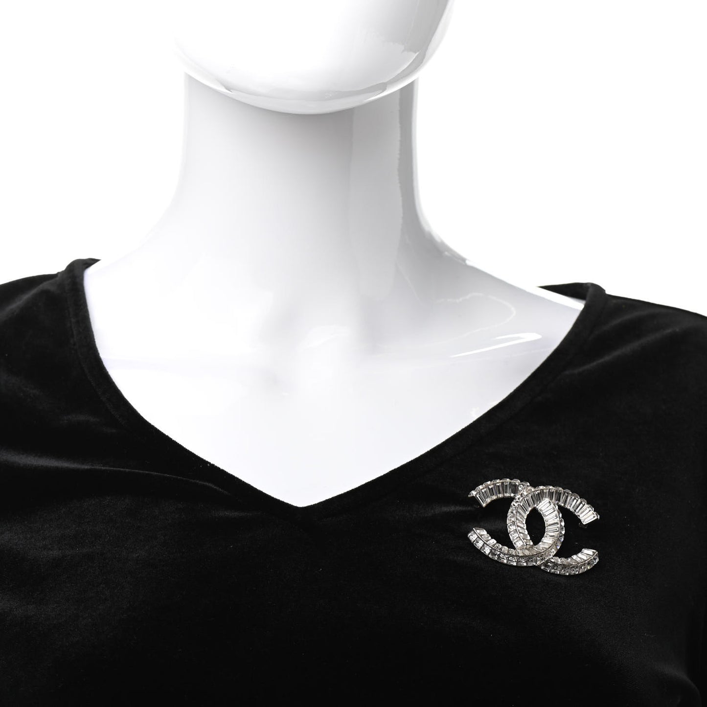 Baguette Crystal CC Brooch Silver