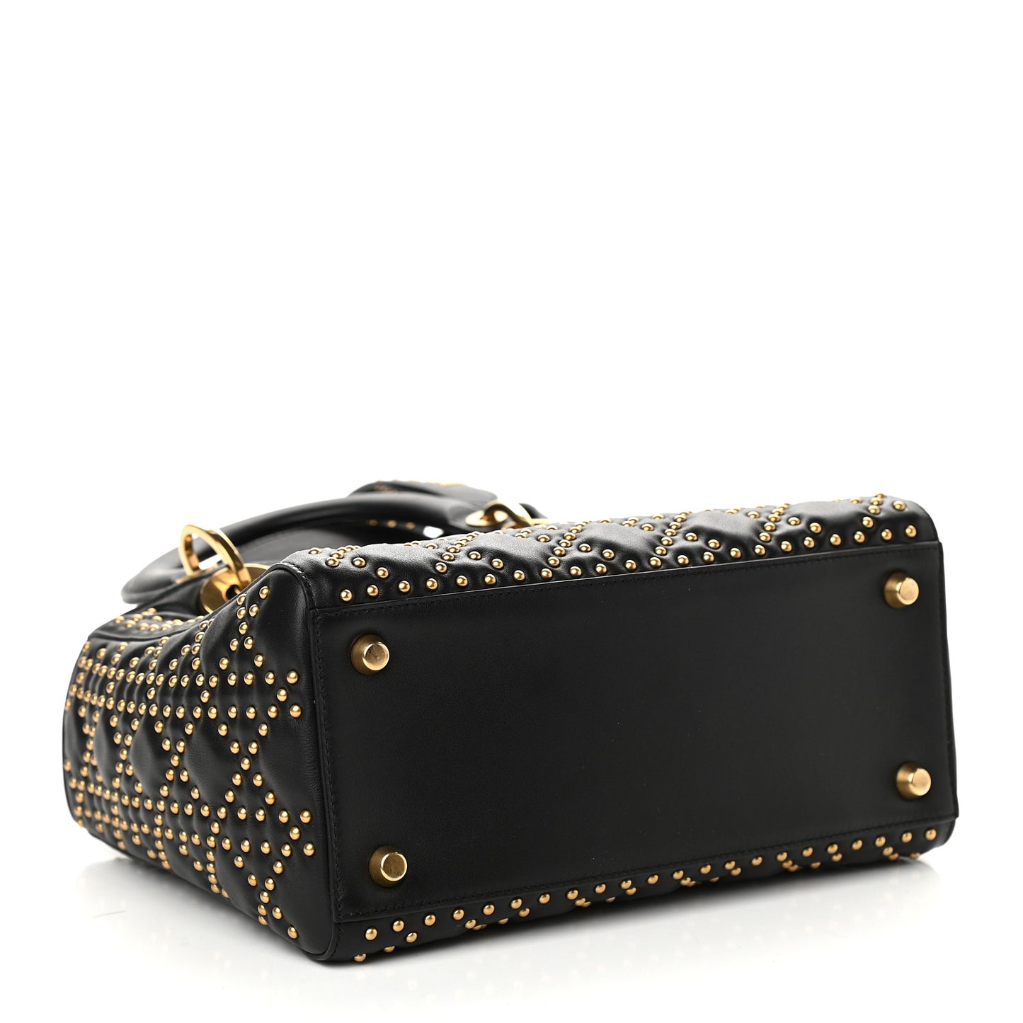 Calfskin Cannage Studded Medium Supple Lady Dior Black