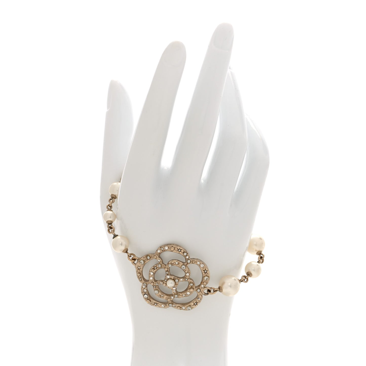 Swarovski Crystal Pearl Camellia CC Bracelet Gold