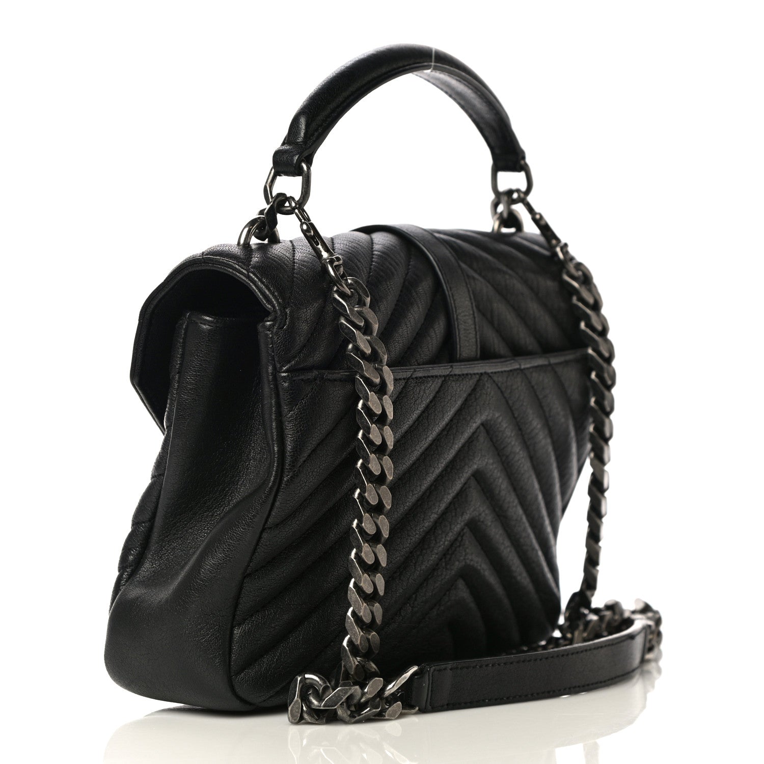 Saint Laurent Sheepskin Matelasse Chevron Monogram Medium College Bag Black 3 of 20