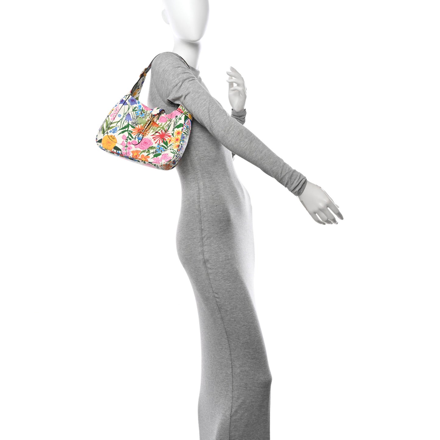 X KEN SCOTT New Shangai Calfskin Jardin D'Avril Floral Print Small Jackie 1961 Hobo Ivory Pink