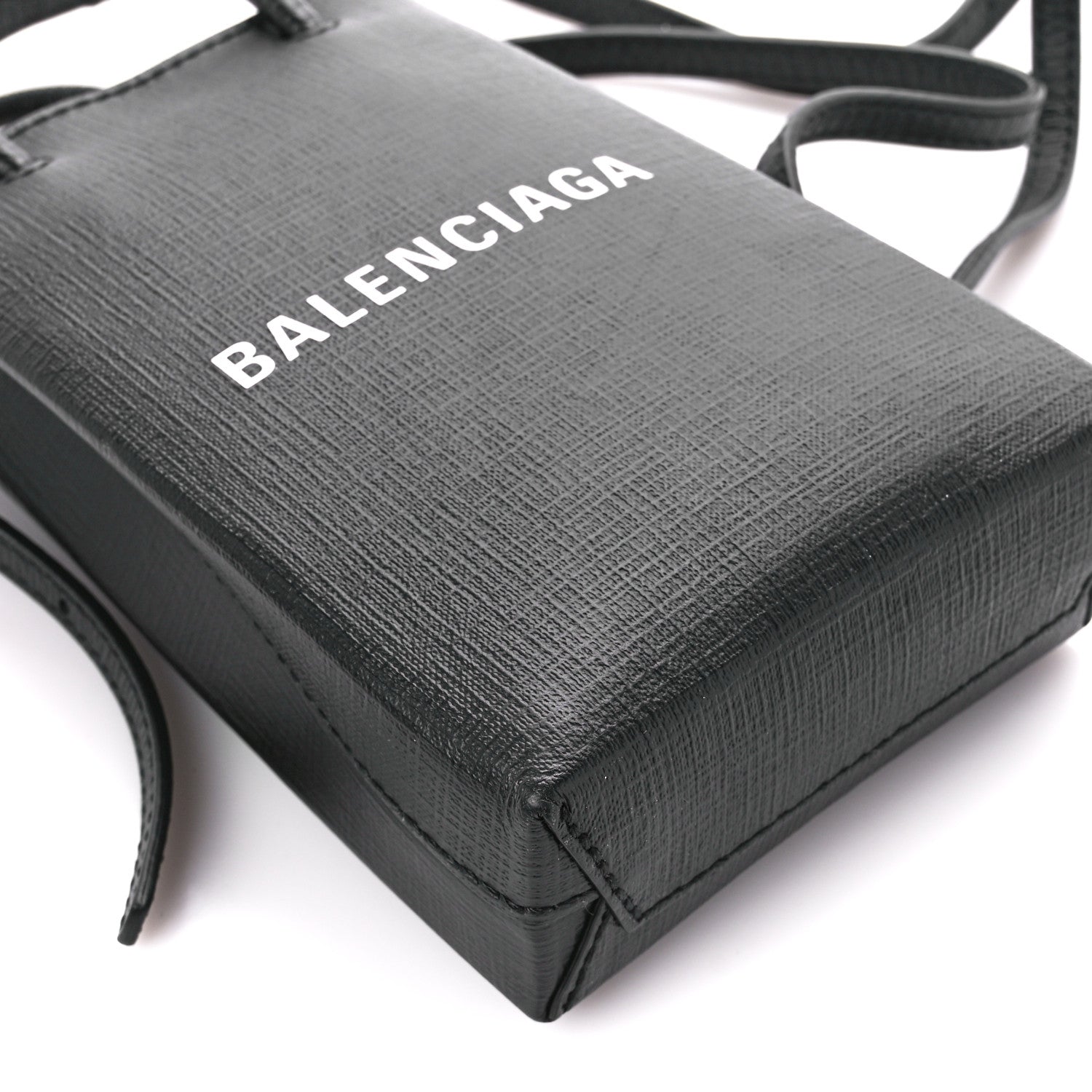 Balenciaga Squared Calfskin Logo Shopping Phone Holder Bag Black 8 of 9