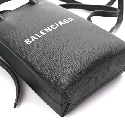 Balenciaga Squared Calfskin Logo Shopping Phone Holder Bag Black 8 of 9