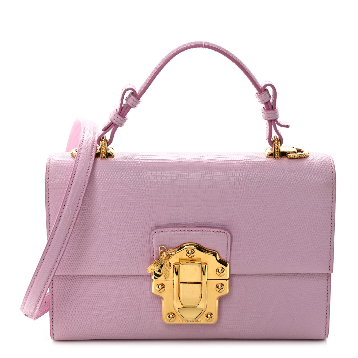 Calfskin Iguana Embossed Lucia Top Handle Satchel Baby Pink