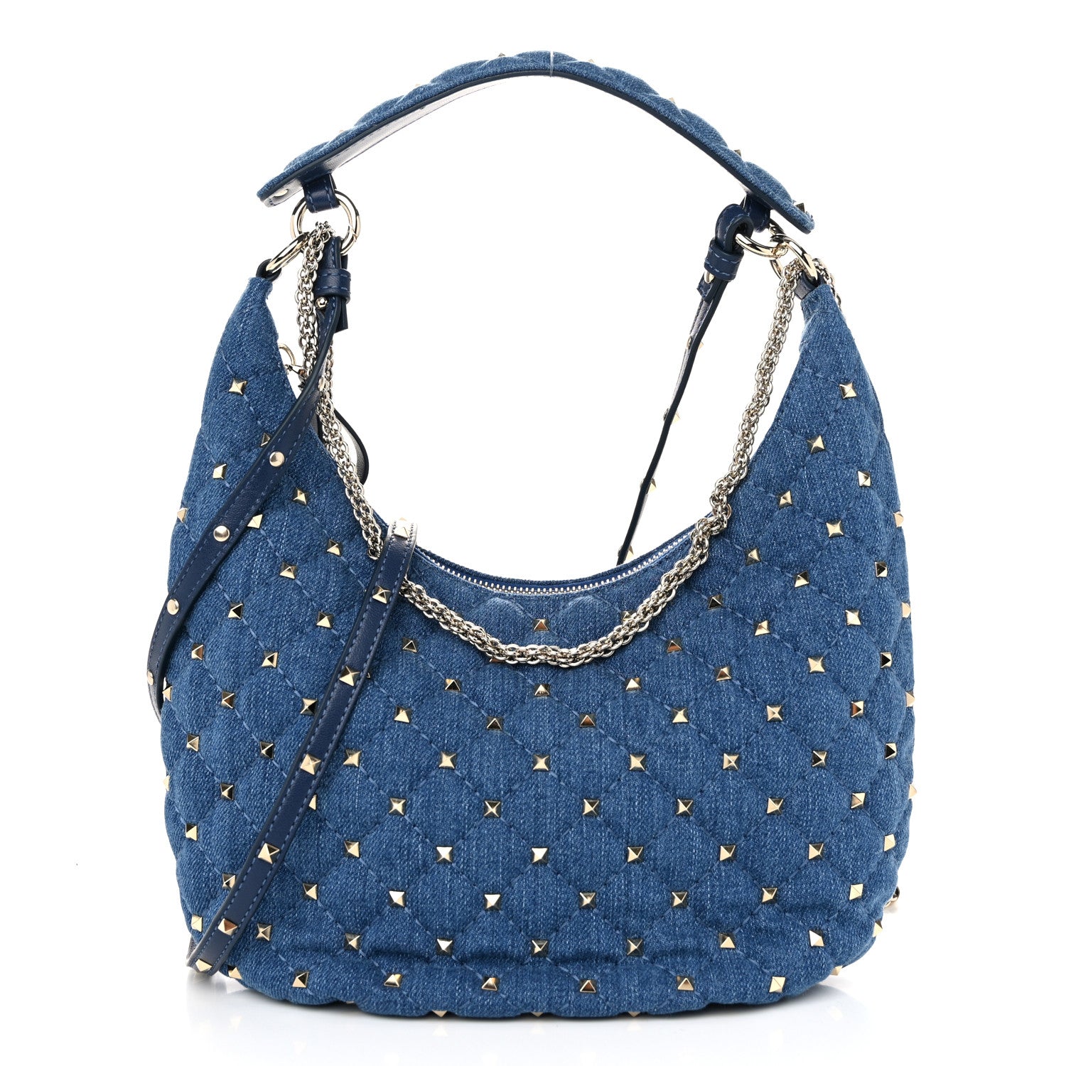 Valentino Garavani Denim Small Rockstud Spike Hobo Light Denim 1 of 11