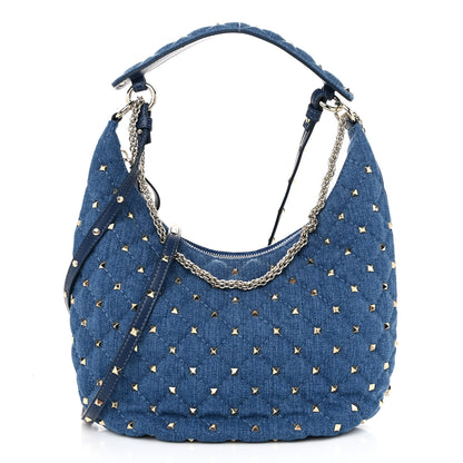 Valentino Garavani Denim Small Rockstud Spike Hobo Light Denim 1 of 11