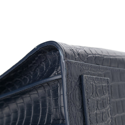 Saint Laurent Calfskin Crocodile Embossed Small Supple Sac de Jour Navy 11 of 11