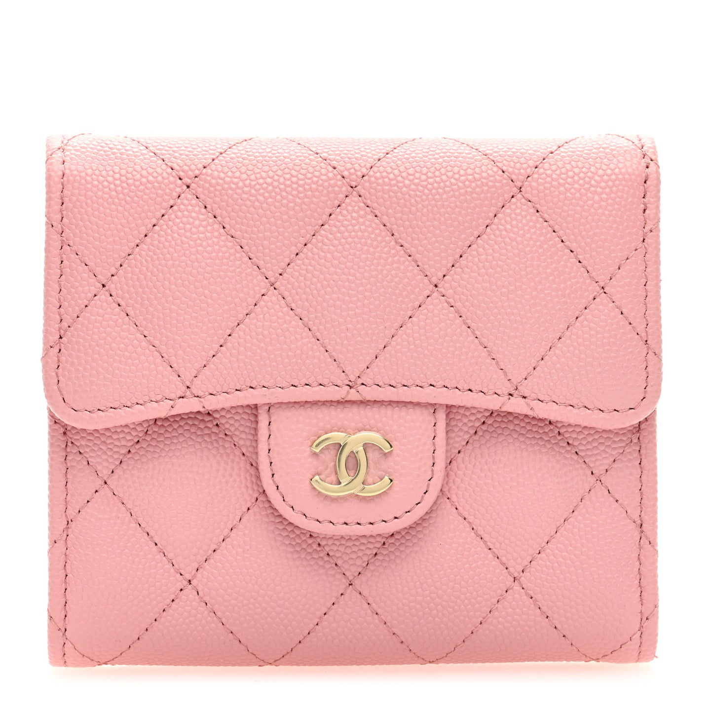 Caviar Quilted Compact Flap Wallet Light Pink