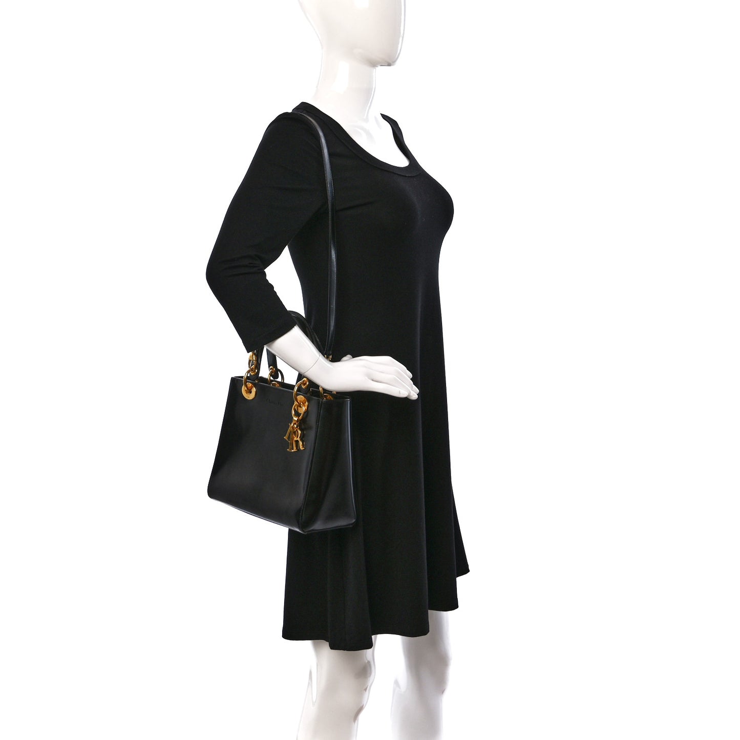 Glazed Calfskin Medium Lady Dior Black
