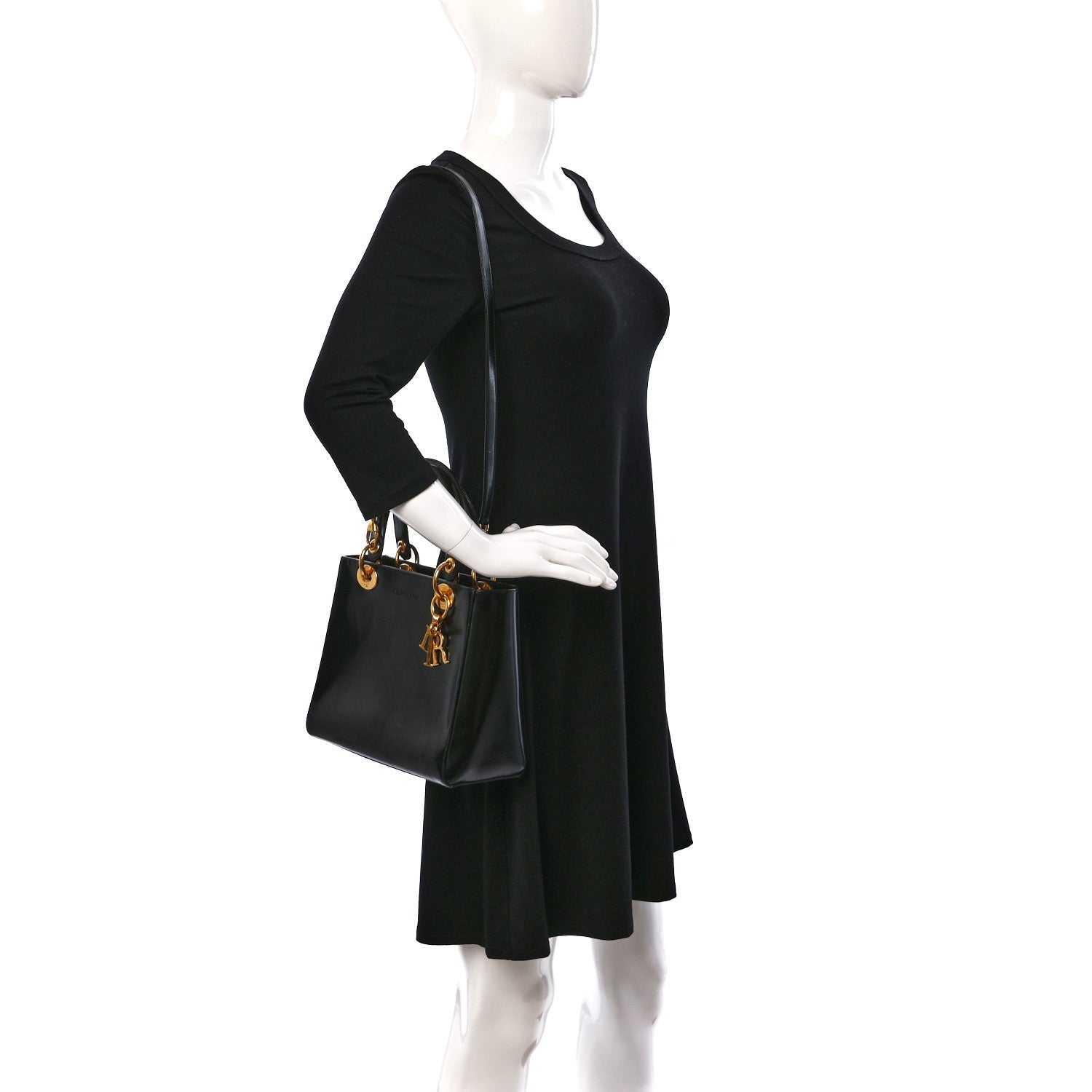Christian Dior Glazed Calfskin Medium Lady Dior Black 2 of 15