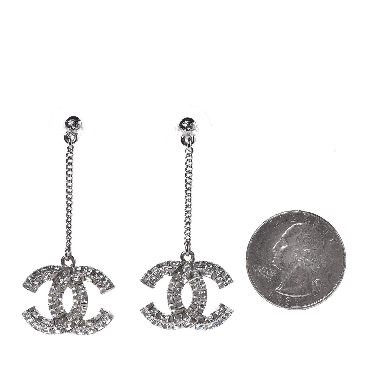 Baguette Crystal CC Drop Earrings Silver
