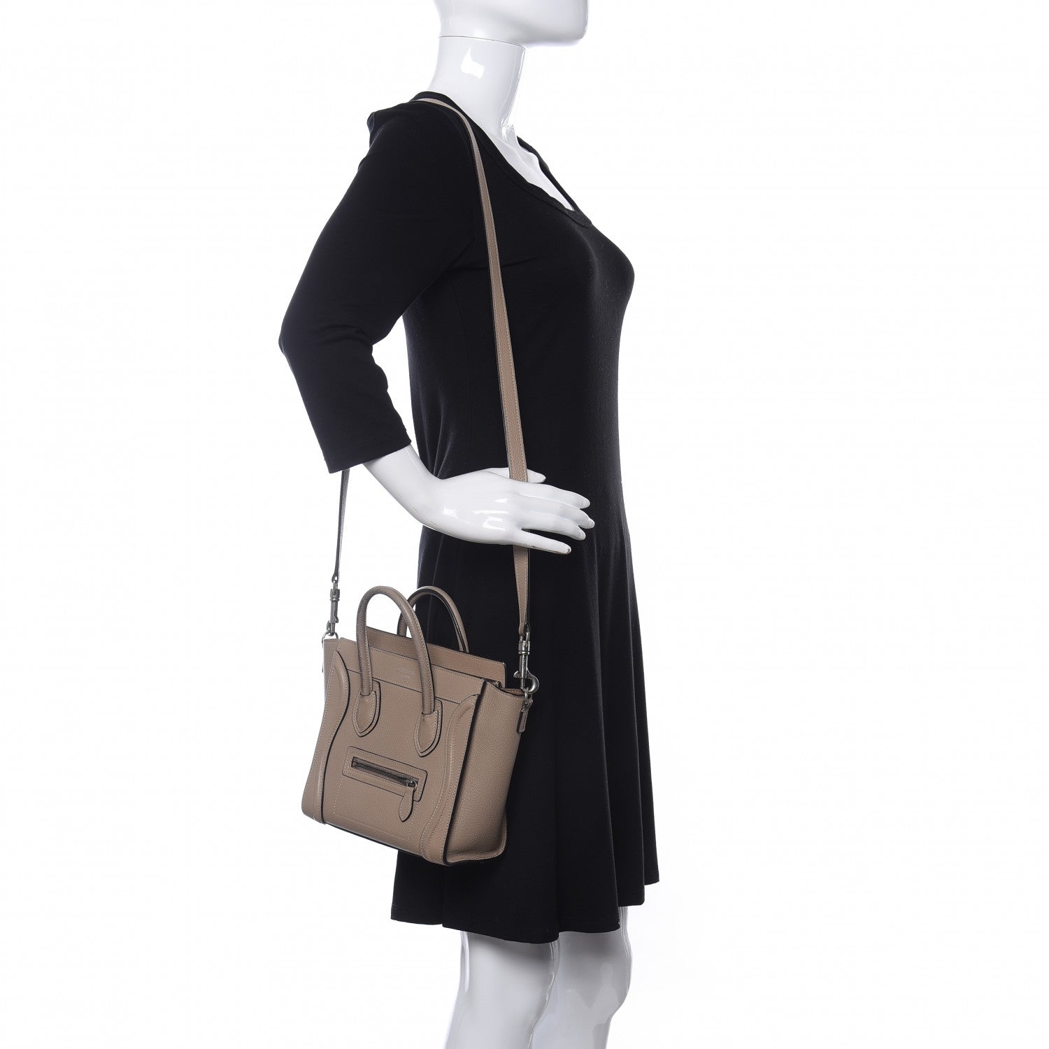 Celine Drummed Calfskin Nano Luggage Dune 2 of 11