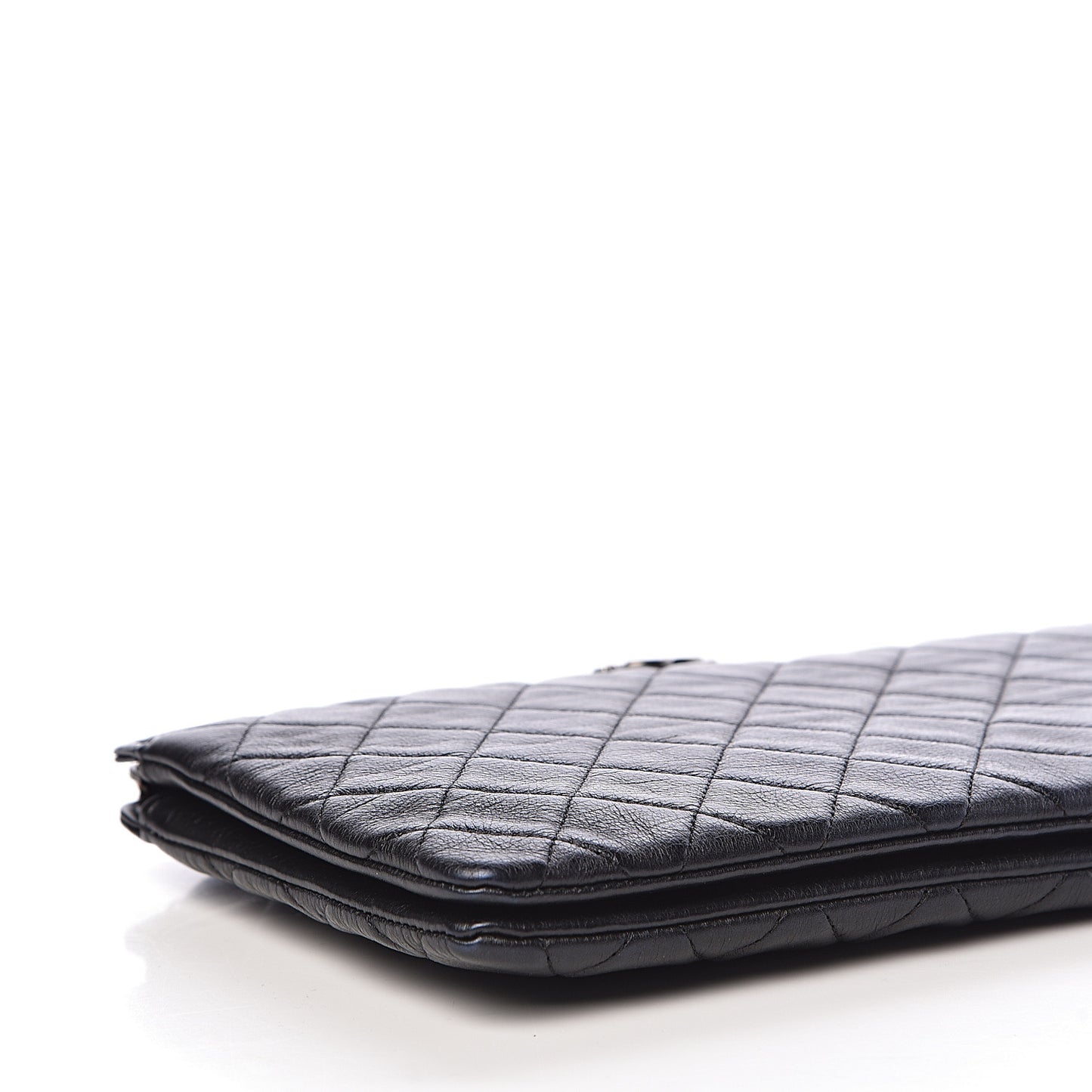 Calfskin Quilted Small Zipped Boy Pouch Black
