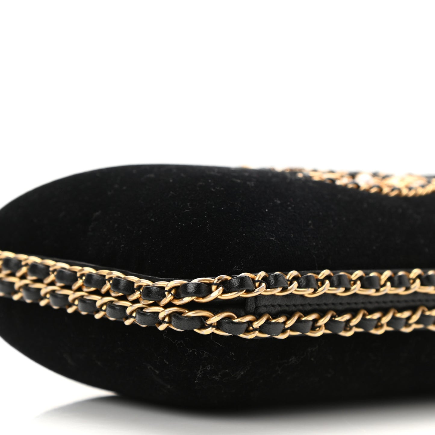 Velvet Pearl Crystal Sergeant Chain Around Evening Clutch Black Gold