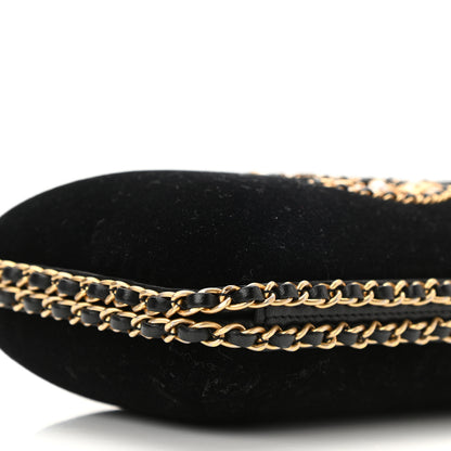 Chanel Velvet Pearl Crystal Sergeant Chain Around Evening Clutch Black Gold 9 of 10