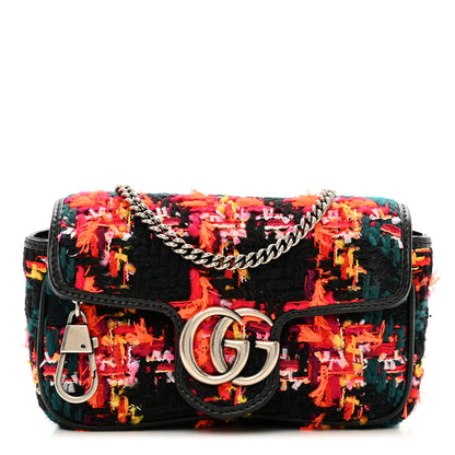 Gucci Tweed Calfskin Check Poule Super Mini GG Marmont Shoulder Bag Pink Petroleum Multicolor Black 1 of 11