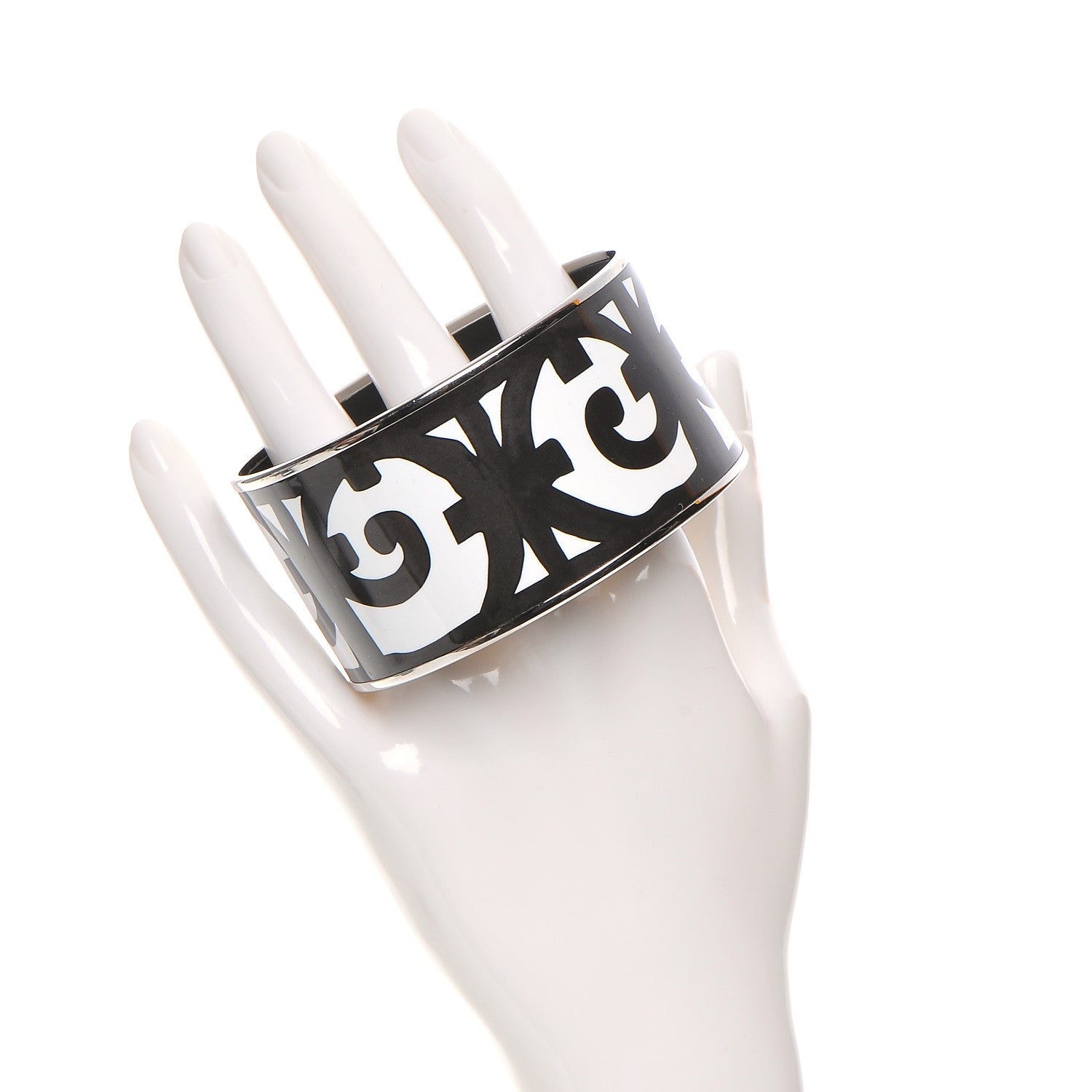 Hermes Enamel Printed Extra Wide Balcons du Guadalquivir Bracelet 70 Black 2 of 5